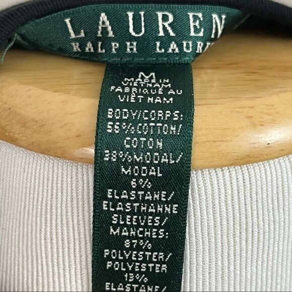 Lauren Ralph Lauren Black Dress with Perforated Suede Look Cap Sleeves M - Picture 7 of 8